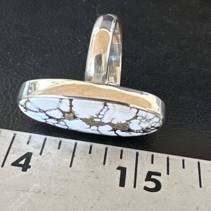 Women's Wild Horse Turquoise Ring | Navajo Sterling Silver | Sz 7 Adjustable | Authentic Native American Handmade | 15549