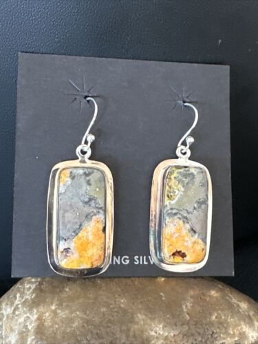 Navajo Bumblebee Jasper Earrings | Sterling Silver | Authentic Native American Handmade | 15841