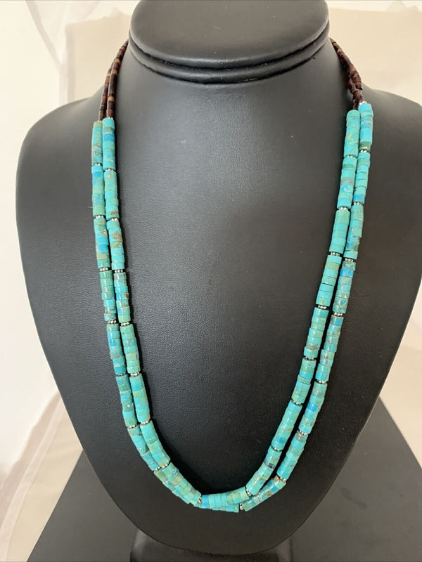 Navajo Turquoise Heishi Shell Necklace | Sterling Silver 5mm | 20" | Authentic Native American Handmade | 02157