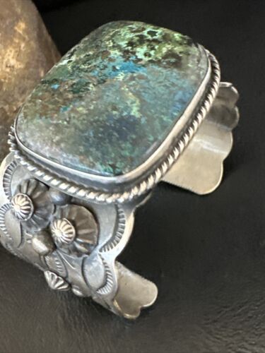 Navajo Sterling Silver Blue Turquoise Cuff Bracelet | Authentic Native American Handmade | 15987 - Masha USA