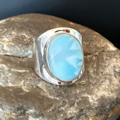 Navajo Blue Larimar Ring | Sterling Silver | Sz 9 | Authentic Native American Handmade | 16600