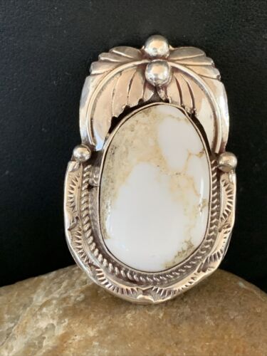 Navajo White Buffalo Turquoise Ring | Sterling Silver | Sz 8 | Authentic Native American Handmade | 01961