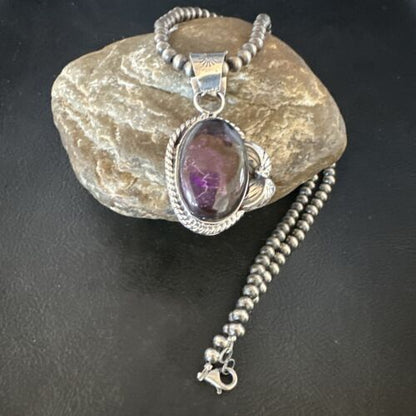 Navajo Pearls Purple Sugilite Pendant Necklace | Sterling Silver Beads | Authentic Native American Handmade | 15411