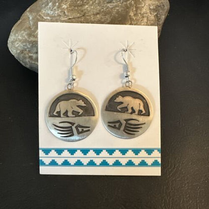 Hopi BearPaw Dangle Earrings | Sterling Silver | Authentic Native American Handmade | 16841