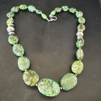 Navajo Green Spiderweb Turquoise Necklace | Sterling Silver | 20" | Authentic Native American Handmade | 17503