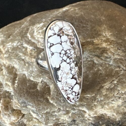 Navajo Wild Horse Turquoise Ring | Sterling Silver | Sz 8 Adjustable | Authentic Native American Handmade | 15554