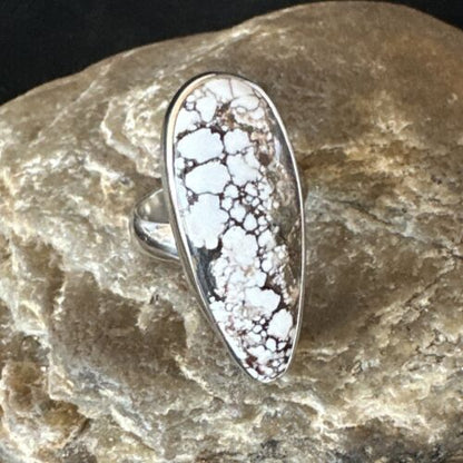 Navajo Wild Horse Turquoise Ring | Sterling Silver | Sz 8 Adjustable | Authentic Native American Handmade | 15554