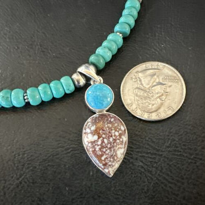 Navajo Wild Horse | Blue Kingman Turquoise Pendant Necklace | Sterling Silver | Authentic Native American Handmade | 17577