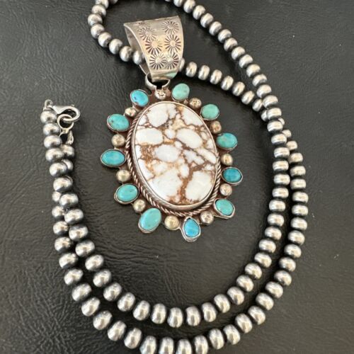 Navajo Wild Horse Turquoise Pendant | Sterling Silver | Native American Handmade | 17149