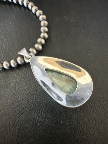 Navajo Blue Larimar Pendant Necklace | Sterling Silver Beads | Authentic Native American Handmade | 17564