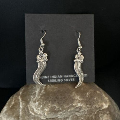 Navajo Sterling Silver Leaf Feather Earrings | Authentic Native American Handmade | 16971