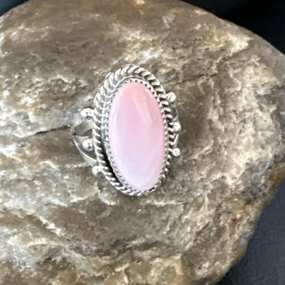 Navajo Oval Pink Conch Ring | Handmade | Sz 7.5 | 16049