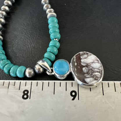 Navajo Wild Horse | Blue Kingman Turquoise Pendant Necklace | Sterling Silver | 17579