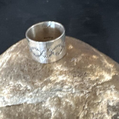 Navajo Stamped Wide Band Ring | Sterling Silver | Sz 7 | Authentic Native American Handmade | 14999 - Masha USA