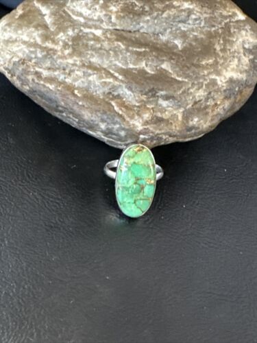 Navajo Green Mojave Turquoise Ring | Sterling Silver | Sz 8 | Authentic Native American Handmade | 15590