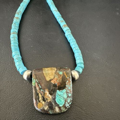 Navajo SpiderWeb Turquoise Heishi Pearls Necklace | Sterling Silver | 20" | Authentic Native American Handmade | 17093