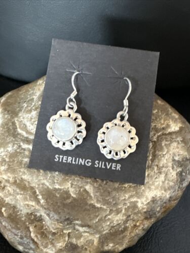 Navajo White Mother of Pearl Dangle Earrings | Sterling Silver | Authentic Native American Handmade | 15307