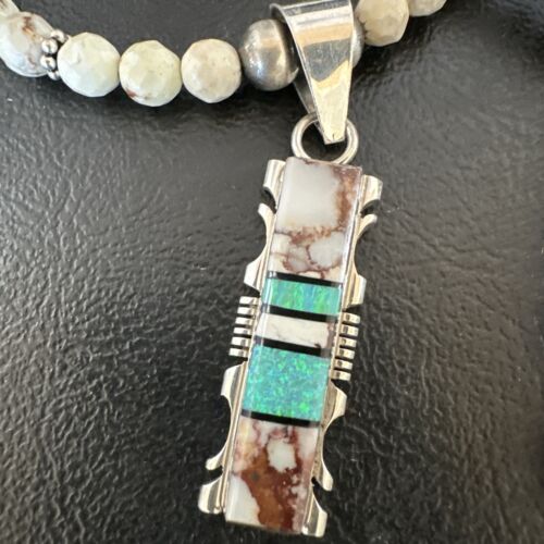 Women's Navajo Sterling Silver Wild Horse Opal Pendant Necklace | Multi-Stone | 15812 - Masha USA