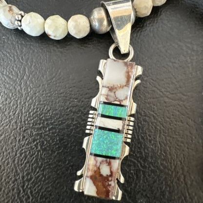Women's Navajo Sterling Silver Wild Horse Opal Pendant Necklace | Multi-Stone | 15812 - Masha USA