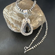 Native American Men's Pendant | Navajo Pearls | Sterling Silver Black Onyx Necklace | 16131