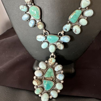 Navajo Blue Golden Hills Turquoise Lariat Necklace Pendant | 30" | Authentic Native American Handmade | 16188