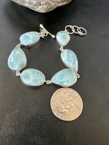 Navajo Blue Larimar Link Bracelet | Sterling Silver | 8" | Authentic Native American Handmade | 16079