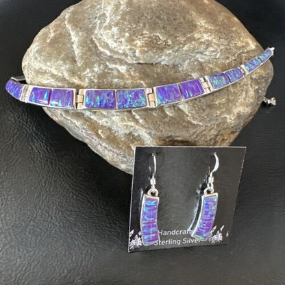 Navajo Purple Opal Inlay Choker Necklace & Earrings Set | Sterling Silver | Authentic Native American Handmade | 16260
