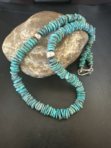 Navajo Blue Turquoise Bead Necklace | Sterling Silver | Graduated |  8mm | Authentic Native American | 19" | 17582