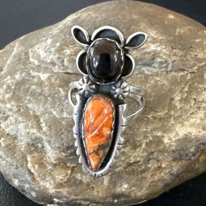 Navajo Cat Spiny Oyster Onyx Multi-Stone Ring | Authentic Native American Sterling Silver | Multi-Stone | Sz 9 | 16656