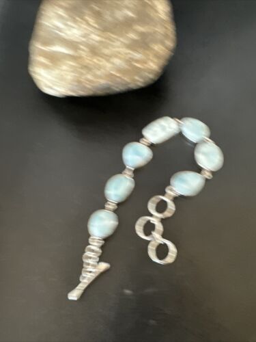 Navajo Blue Larimar Bracelet | Sterling Silver 7 Link | 8" | Authentic Native American Handmade | 16086