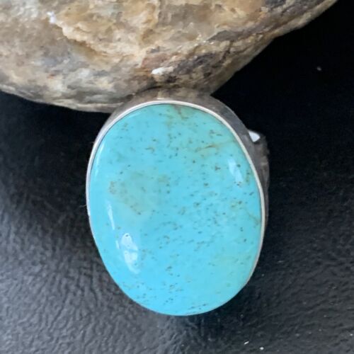 Men's Navajo Blue Kingman Turquoise Ring | Sterling Silver Oval | Sz 10 | 14885
