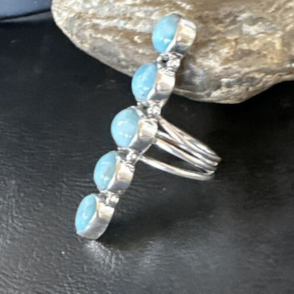 Navajo Women's Cluster Blue Larimar Ring | Authentic Native American Sterling Silver | Multi-Stone | Sz 7.5 | 16151