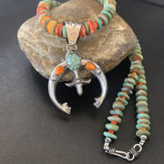 Navajo Turquoise Pendant Necklace | Sterling Silver | Native American Handmade | Naja 24" | 11569