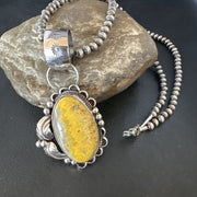 Navajo Bumblebee Jasper Pendant Necklace | Sterling Silver | Authentic Native American Handmade | 14984