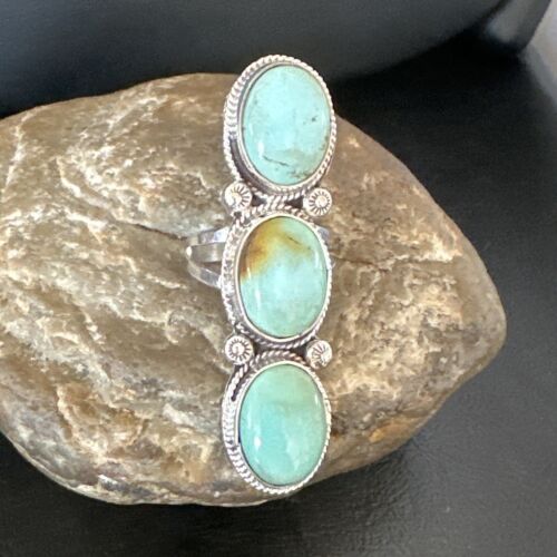 Navajo Blue Dry Creek Turquoise Multi-Stone Ring | Authentic Native American Sterling Silver | Sz 10 | 16732