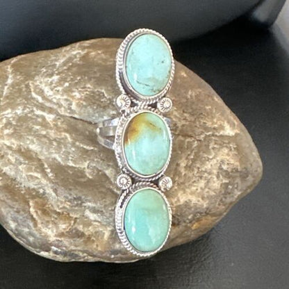Navajo Blue Dry Creek Turquoise Multi-Stone Ring | Authentic Native American Sterling Silver | Sz 10 | 16732