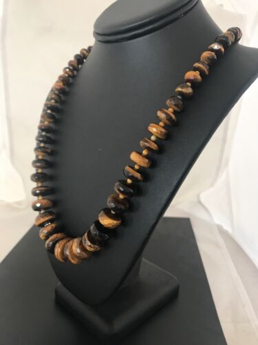 Navajo Tigers Eye & Picture Jasper Graduated Necklace | Sterling Silver | Authentic Native American | 26" | 01121