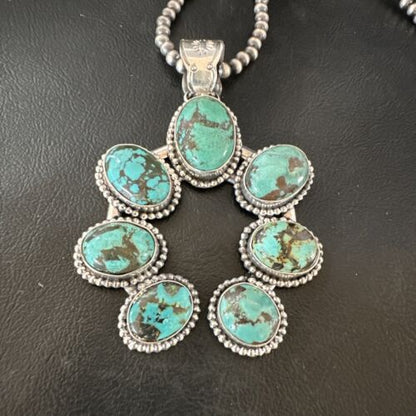 Men's Blue Turquoise Naja Pendant | Navajo Pearls Sterling Silver Necklace | Authentic Native American Handmade | 16180 - Masha USA