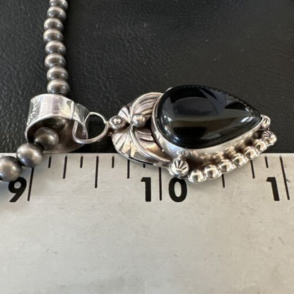 Navajo Pearls Black Onyx Necklace Pendant | Sterling Silver | Authentic Native American Handmade | 16529