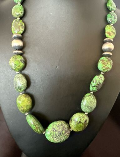 Navajo Green Spiderweb Turquoise Necklace | Sterling Silver | 20" | Authentic Native American Handmade | 17503