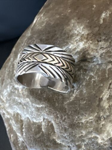 Men's Wedding Band | Wide Navajo Stamped 14K Gold Sterling Silver Ring | Sz 8.5 | 15460