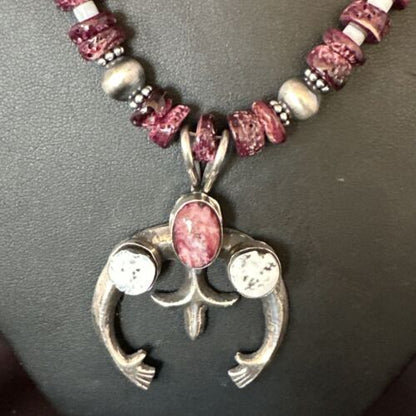 Navajo Purple Spiny Oyster White Buffalo Naja Pendant | Sterling Silver | Authentic Native American Handmade | 15025