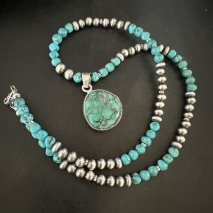 Men's Blue Spiderweb Turquoise Pendant Necklace | Navajo Sterling Silver | Authentic Native American Handmade | 17086