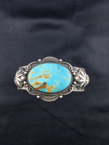 Navajo Kingman Turquoise Cuff Bracelet | Sterling Silver | Authentic Native American Handmade | 4538