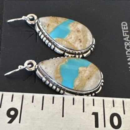 Navajo Blue Boulder Turquoise Dangle Earrings | Sterling Silver | Authentic Native American Handmade | 16503