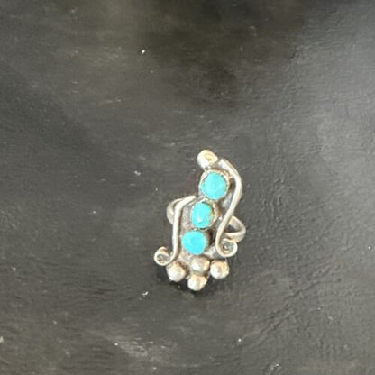 Navajo Blue Cluster Turquoise Ring | Authentic Native American Sterling Silver | Multi-Stone | Sz 3 | 15358