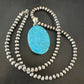 Blue Kingman Turquoise Pendant | Navajo Pearls | Sterling Silver Necklace 20" | 16689