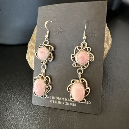 Navajo Pink Conch Shell Cluster Earrings | Sterling Silver | Authentic Native American Handmade | 15690