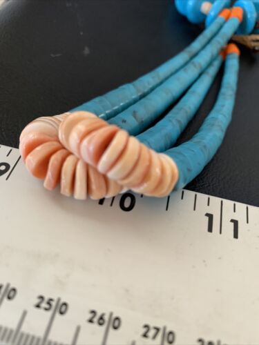 Santo Domingo Spiny Oyster Blue Turquoise Shell Jacla Necklace | 26" | Authentic Native American Handmade | 12514