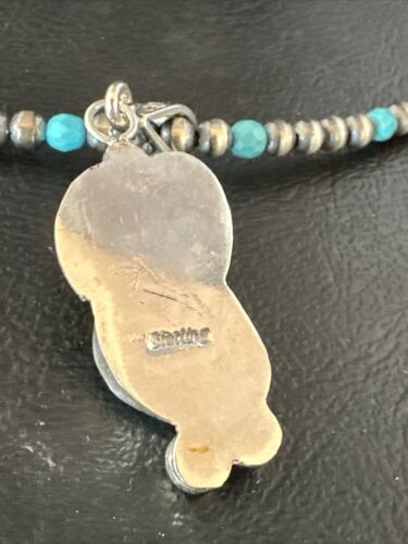 Navajo Pearls Kingman Turquoise Pendant Necklace | Sterling Silver | Authentic Native American Handmade | 14888